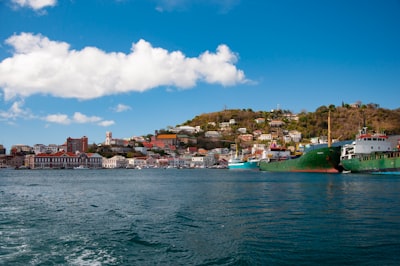 body of water near city buildings under blue and white sunny cloudy sky during daytime grenada google meet background