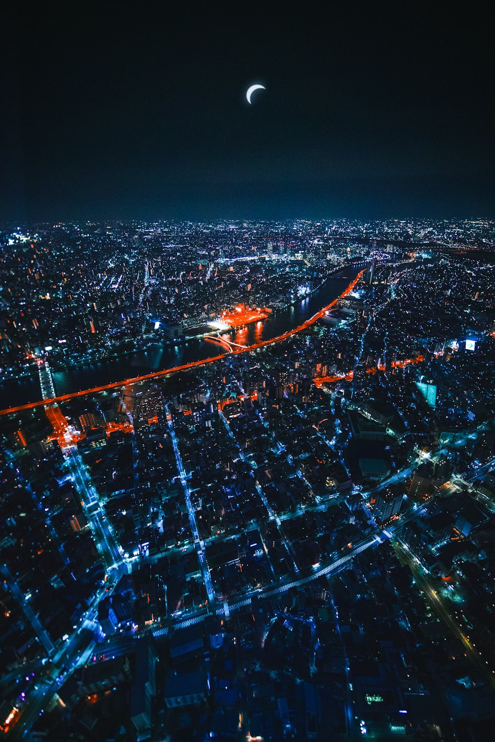 aerial view of city during night time