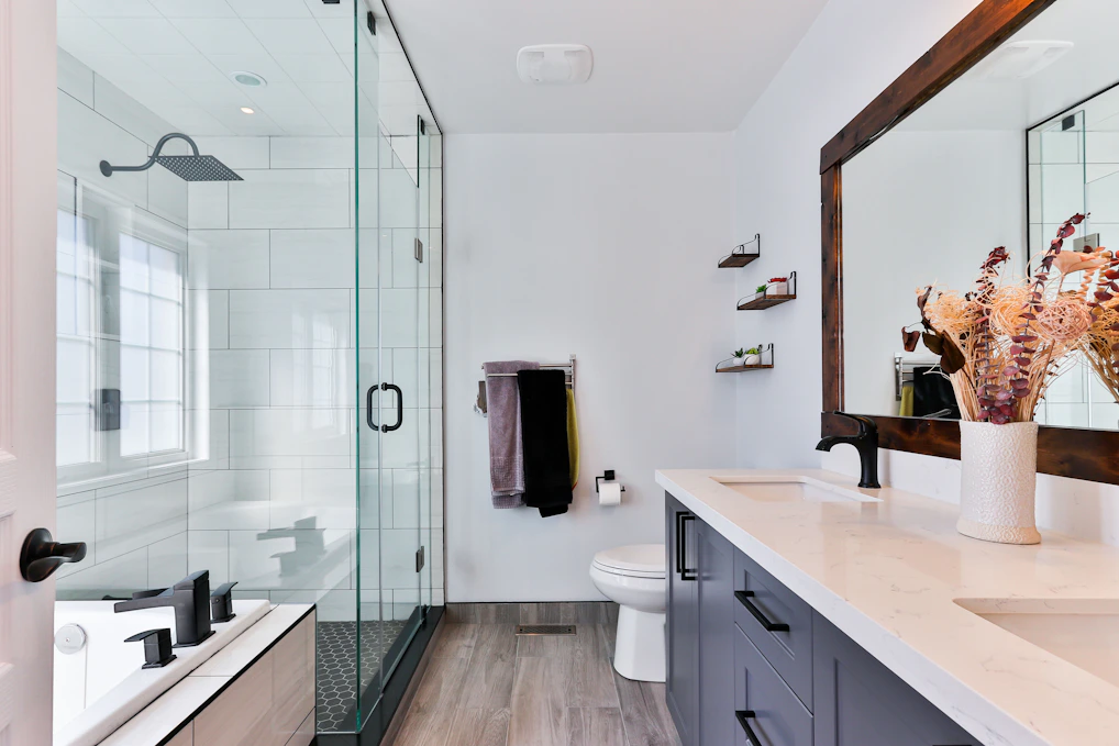 modern bathroom with shower and vanity