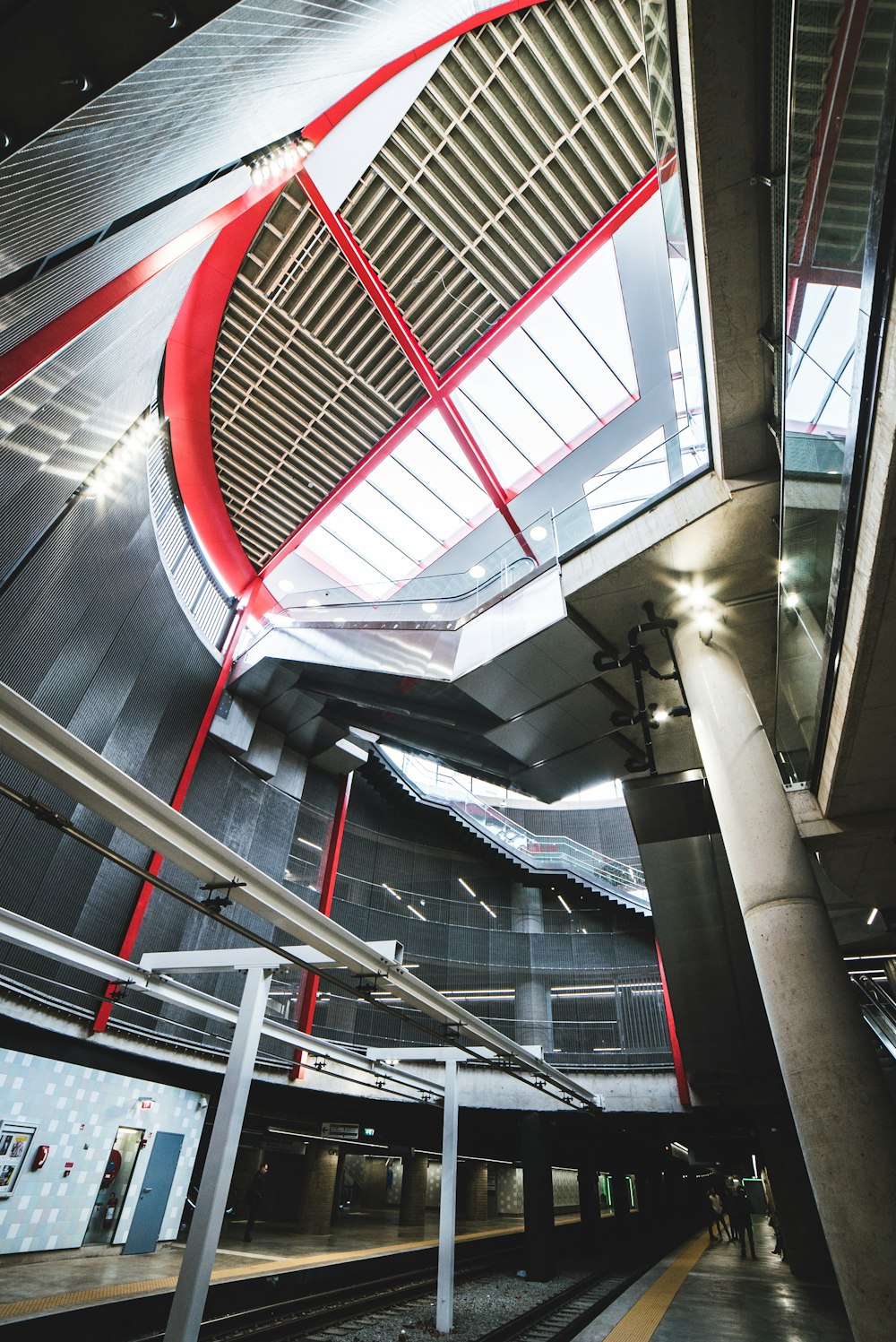 white and red spiral staircase