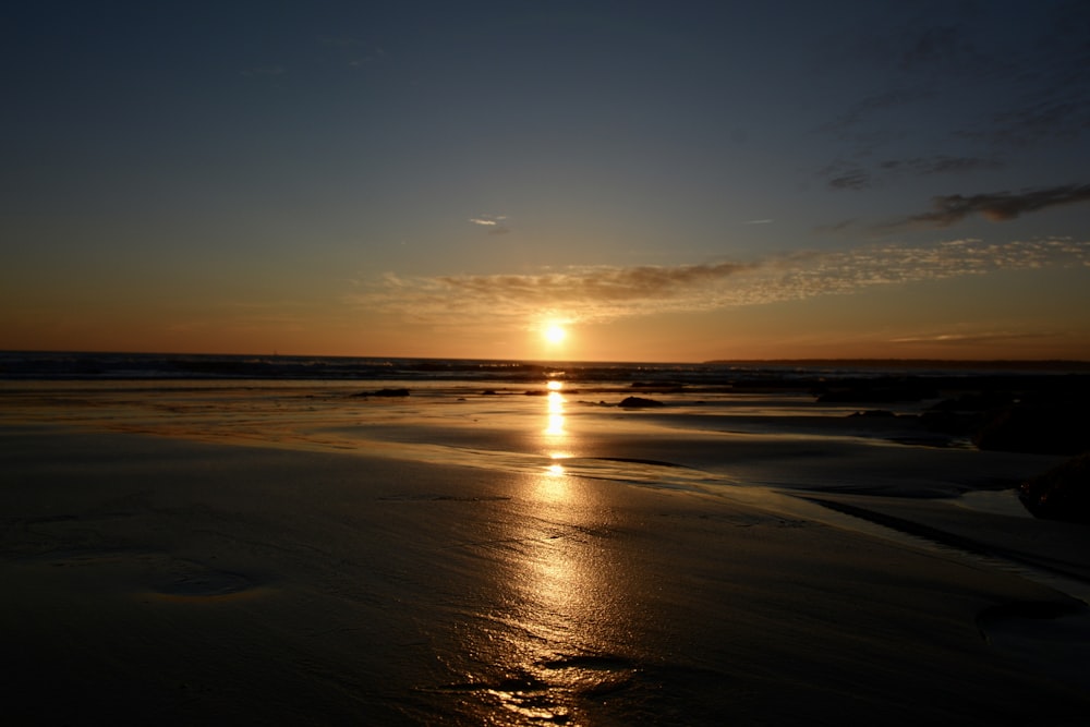 body of water during sunset