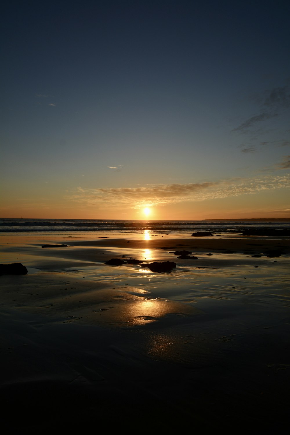 body of water during sunset