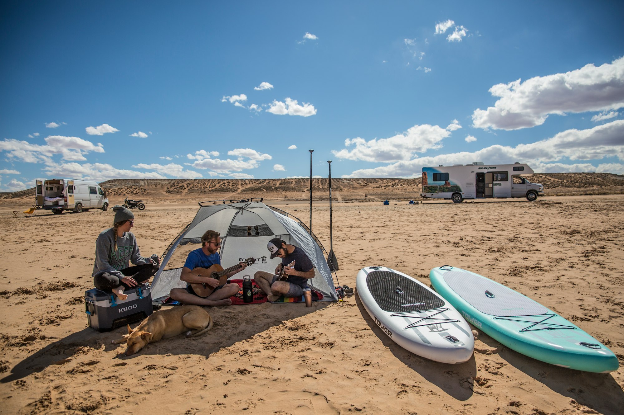 Camping in the desert with some Tower paddleboards. 