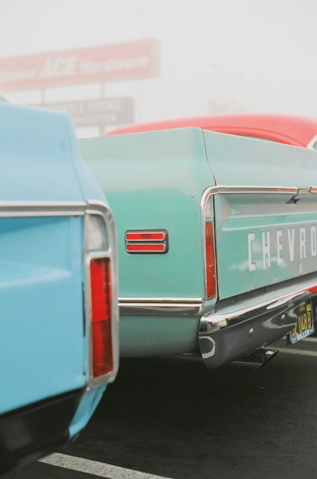 blue and red vintage car