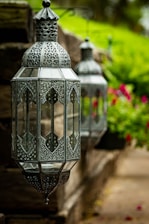 black metal framed glass lamp