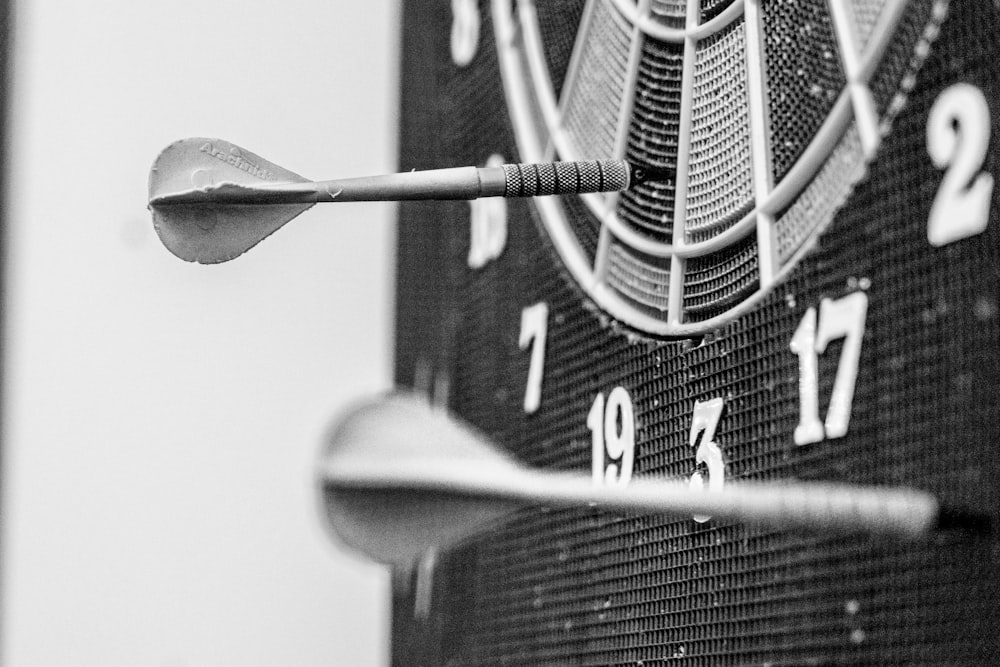 black and white analog clock