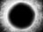 A circular black void at the center surrounded by a gradient of bright, speckled white and gray, which creates a halo effect. The overall texture is grainy and abstract, suggesting a cosmic or astronomical theme with a mysterious atmosphere.