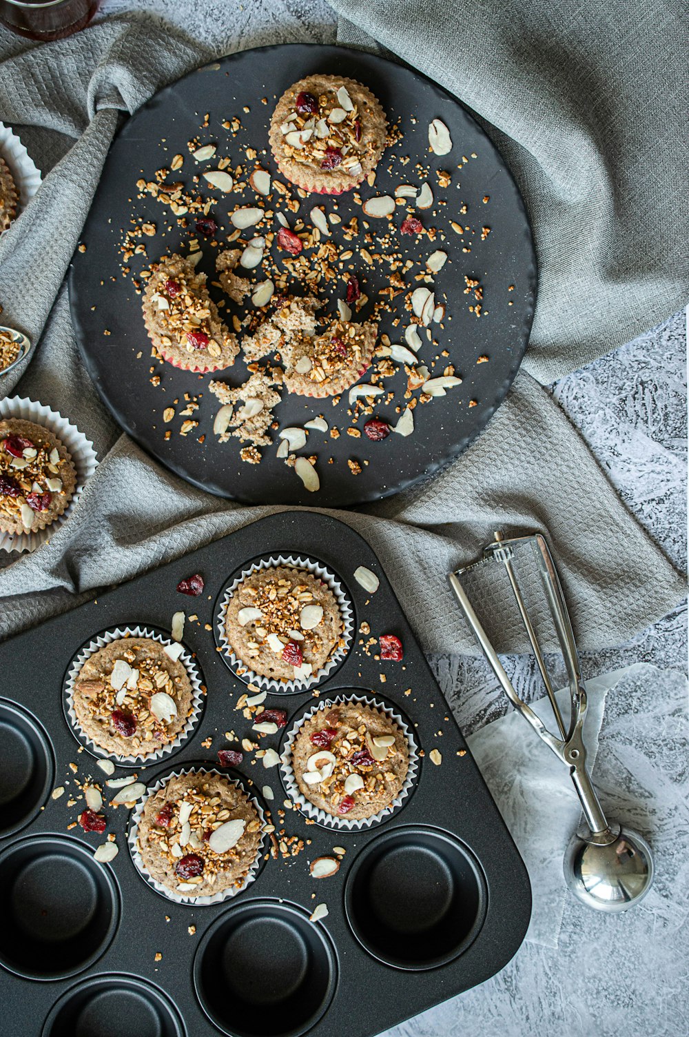 black and brown round cake on black tray