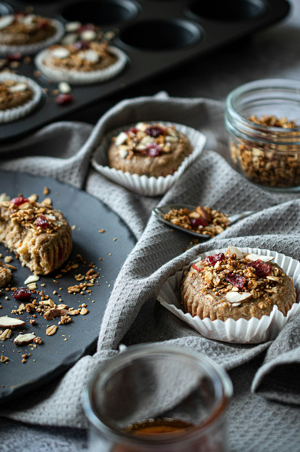 cupcakes on gray round tray