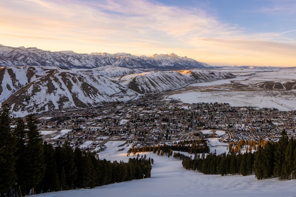 Winter sunset over the town of Jackson, Wyoming