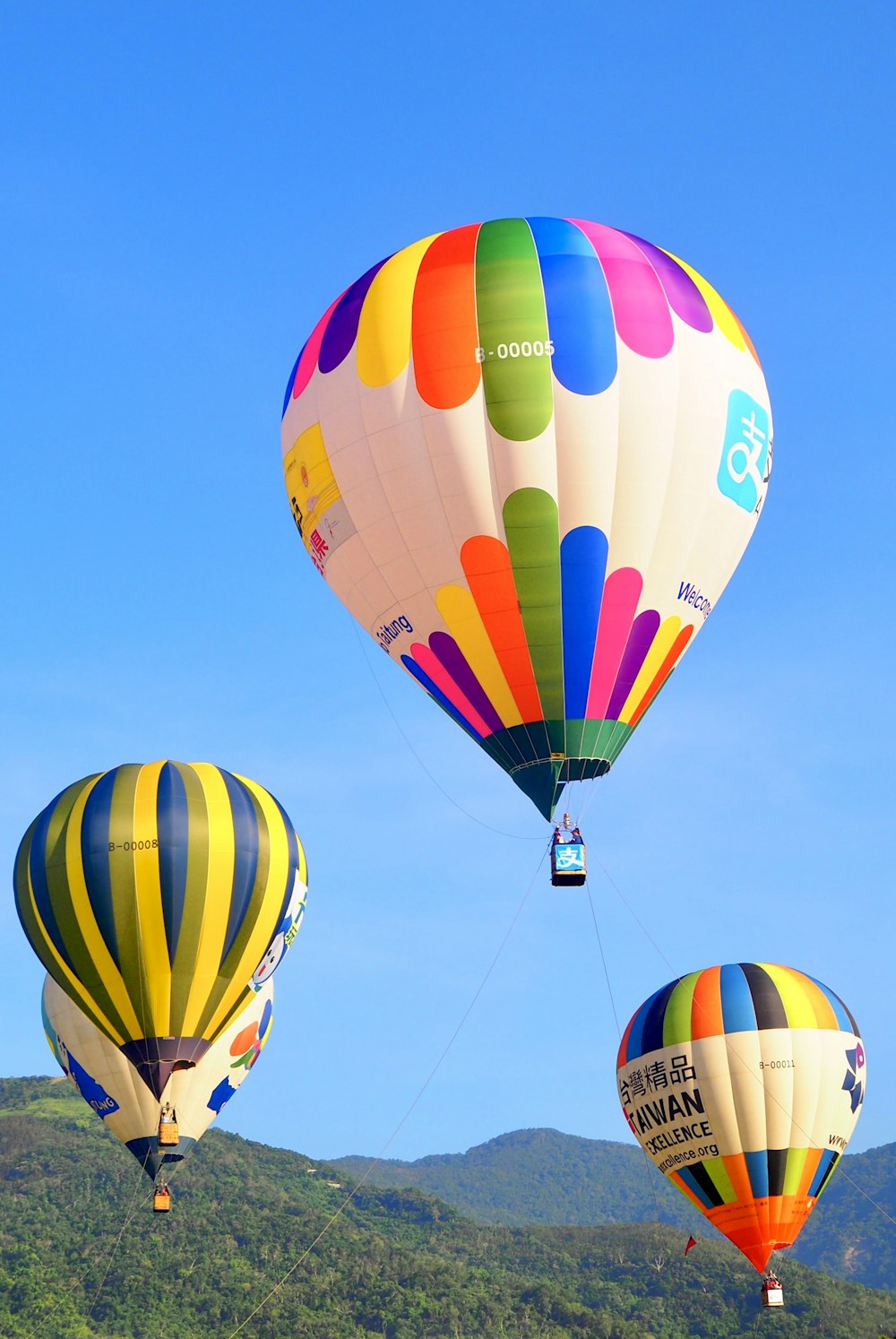 green blue and yellow hot air balloon