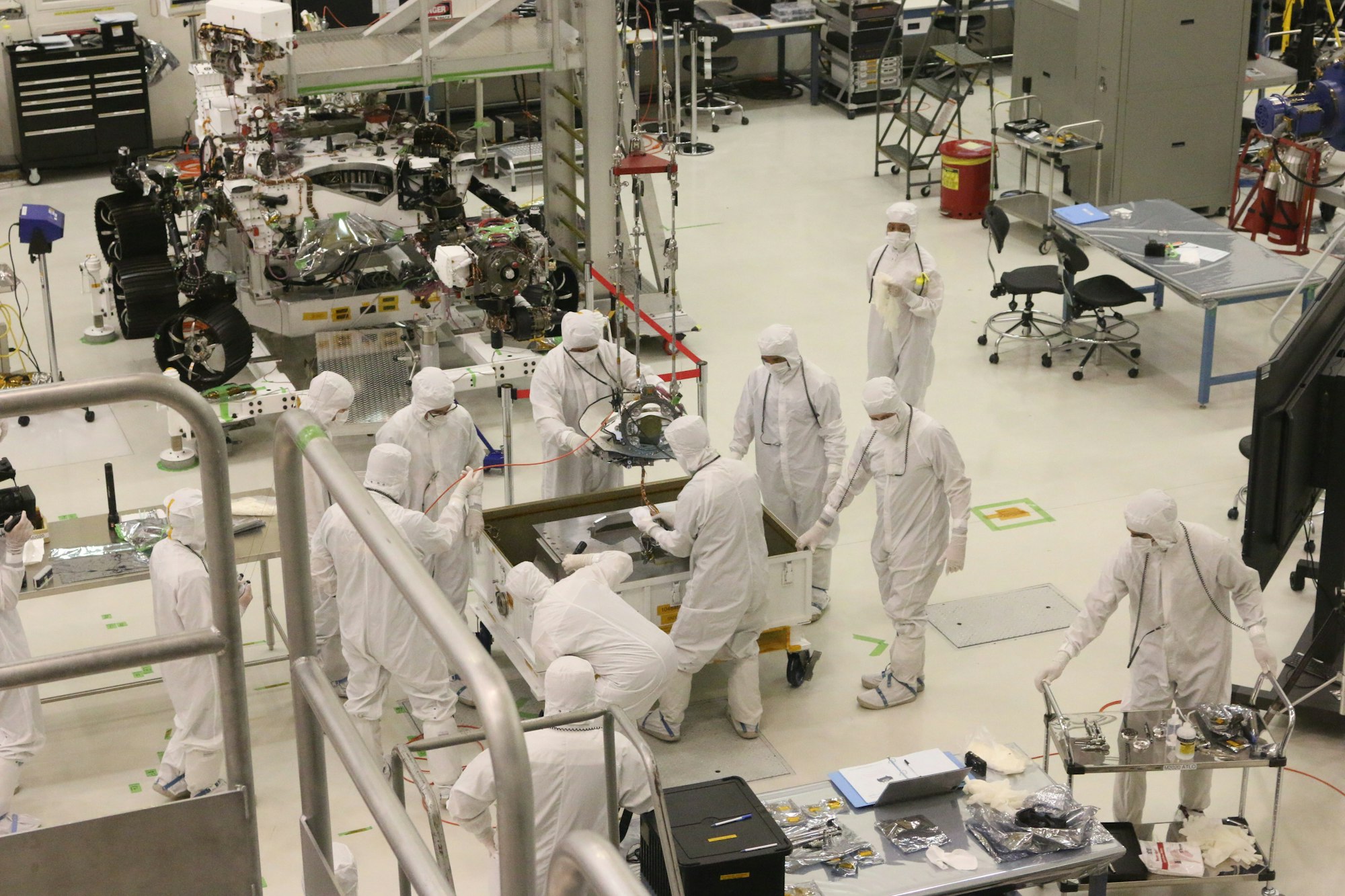 Assembling the Mars rover at Jet Propulsion Laboratory.