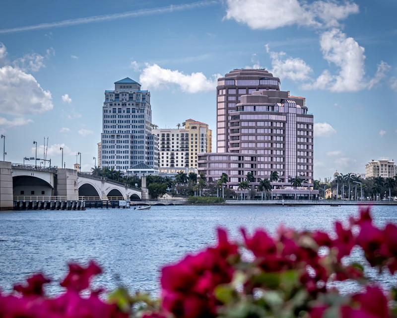 Downtown West Palm Beach skyline along the Intracoastal, Florida, home of the Palm Beach International Boat Show