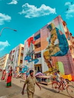 A vibrant street scene showcasing local culture and art.