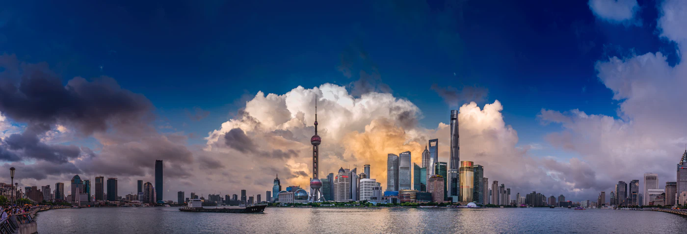 Shanghai skyline along the Bund at night