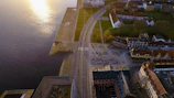 Aerial shot of the waterfront shoptown along the Ma River boulevard