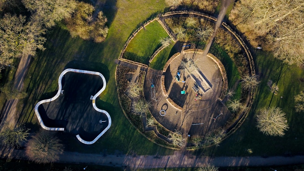 aerial view of green grass field