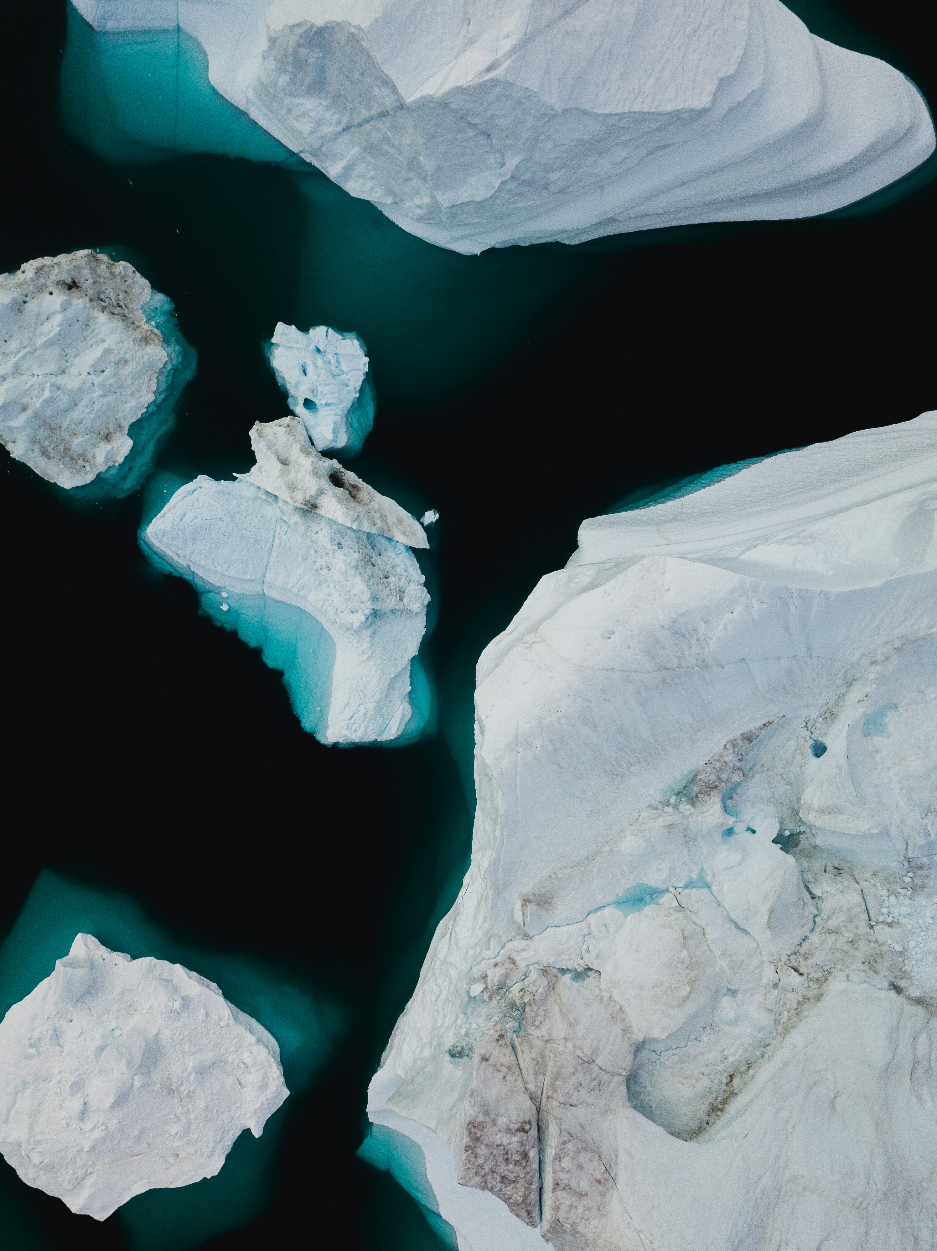 Aerial (drone) view of Arctic Icebergs