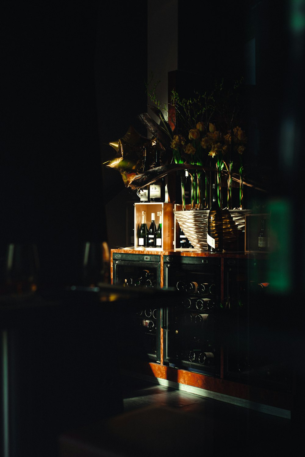 brown wooden shelf with green plant