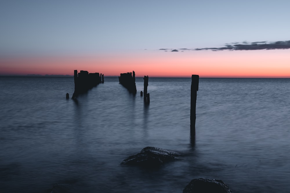 silhouette of people on sea during sunset