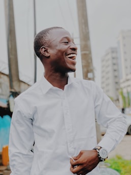 man in white oxford shirt