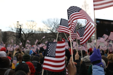 people holding us a flag during daytime