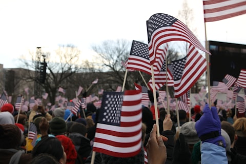 people holding us a flag during daytime