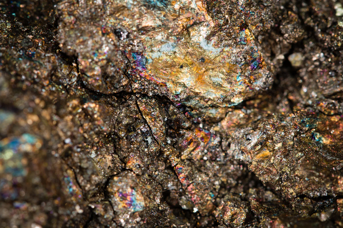 Close-up of layered mineral stone fragment