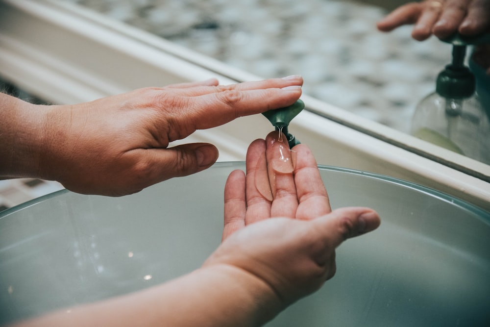 person holding green leaf on water