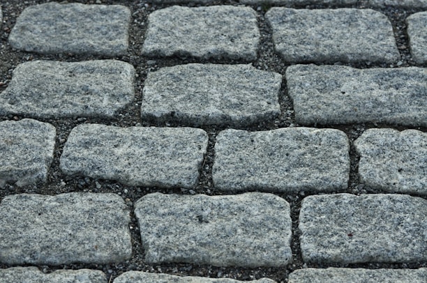 A close-up of freshly laid paving stones in a residential area.