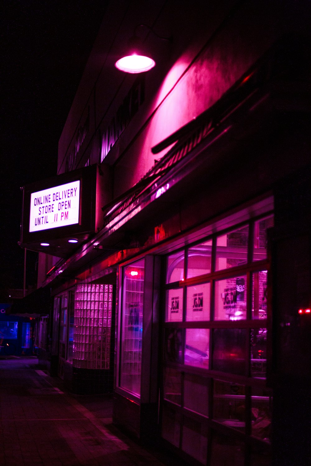 red and white store signage