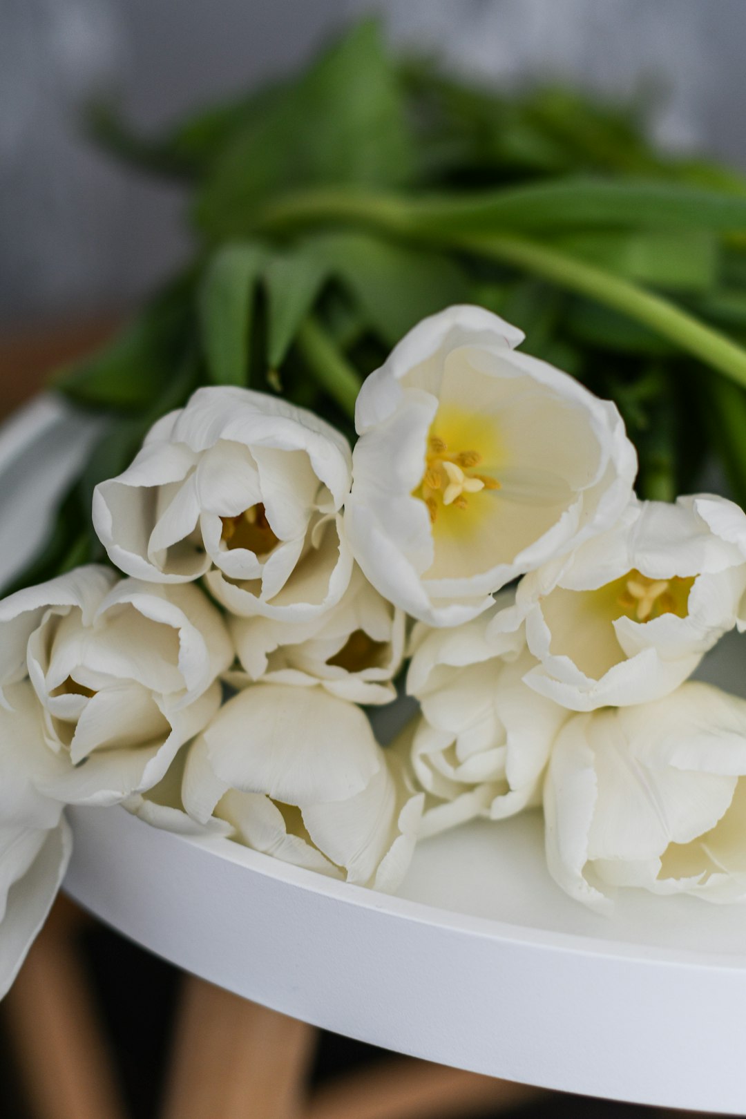 white flower on white ceramic plate