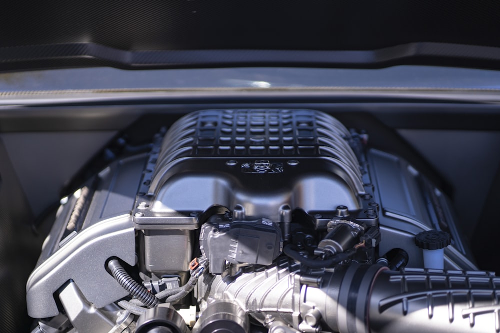 black and silver car engine