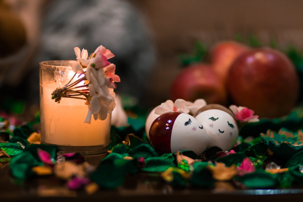 white and red egg decors