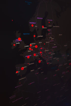 A map highlighting Europe and the Middle East with connecting lines symbolizing job placements.