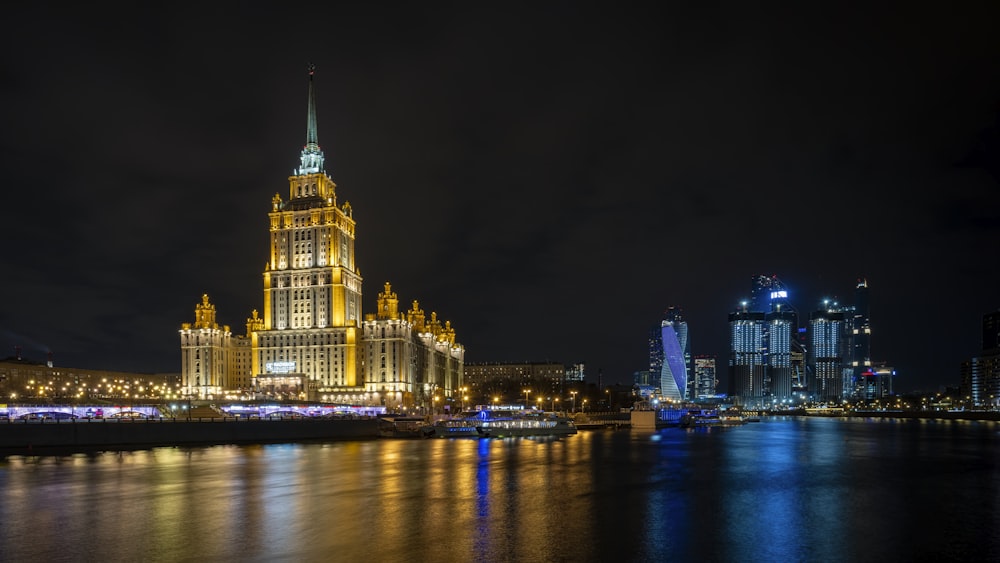 brown concrete building during night time