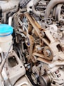gray and blue car engine