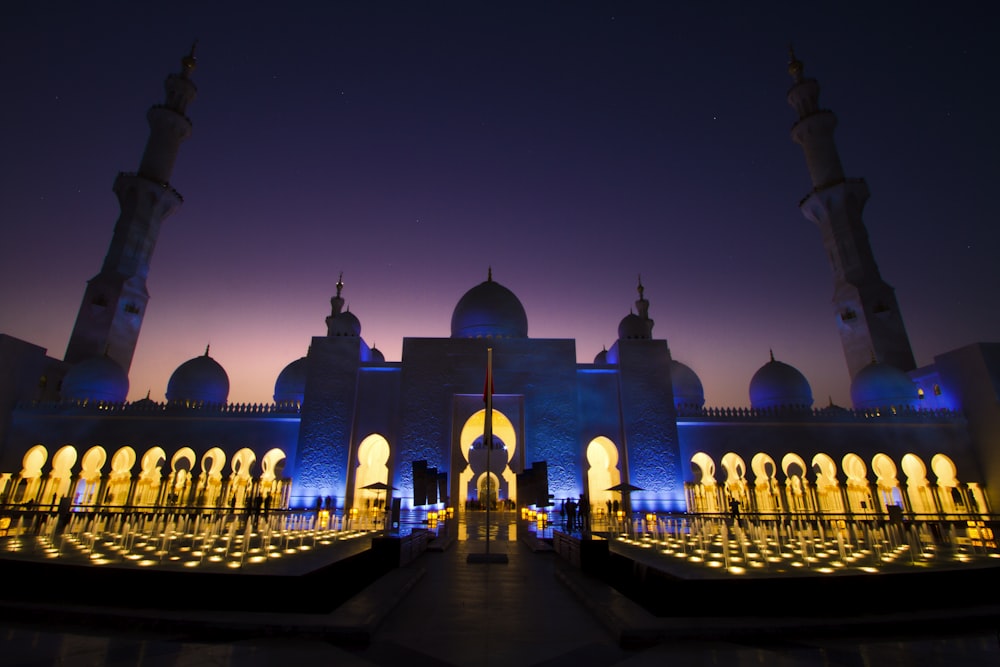 people walking near dome building during night time