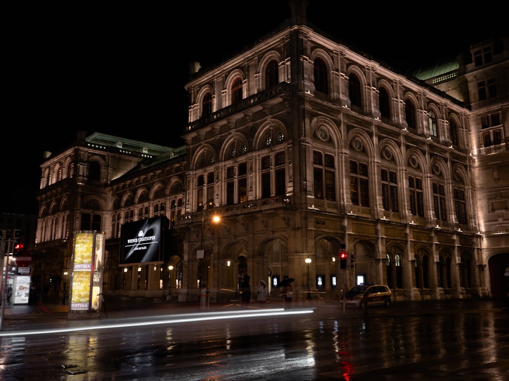 brown concrete building during night time