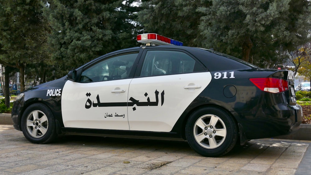 white and black police car