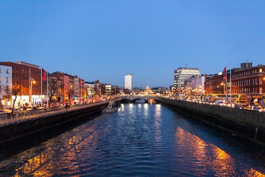 city skyline during night time in O'Connell Bridge Ireland
