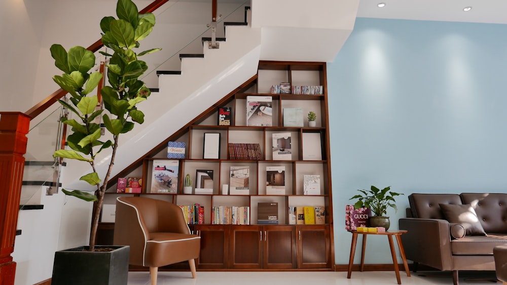 brown wooden shelf with books