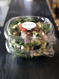 vegetable salad in clear glass bowl
