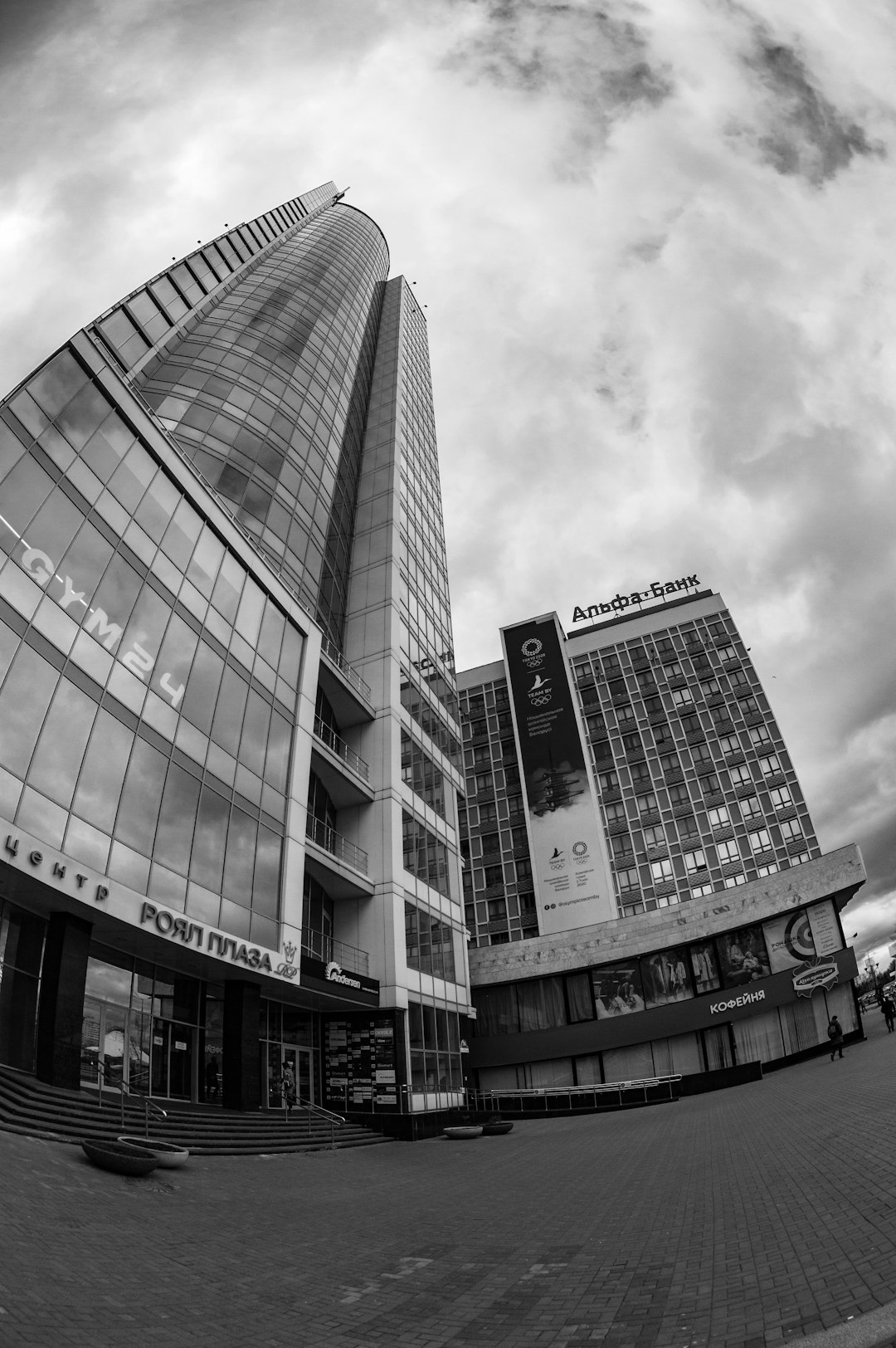 grayscale photo of high rise building