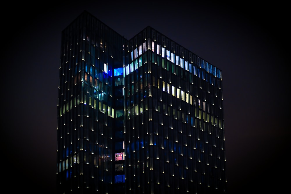 blue and black high rise building