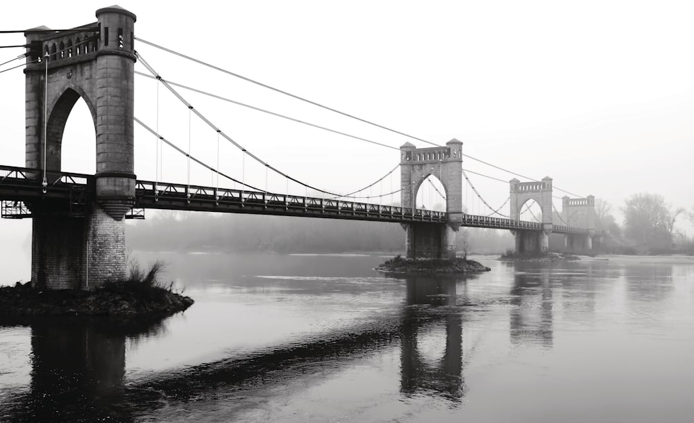 grayscale photo of bridge over water