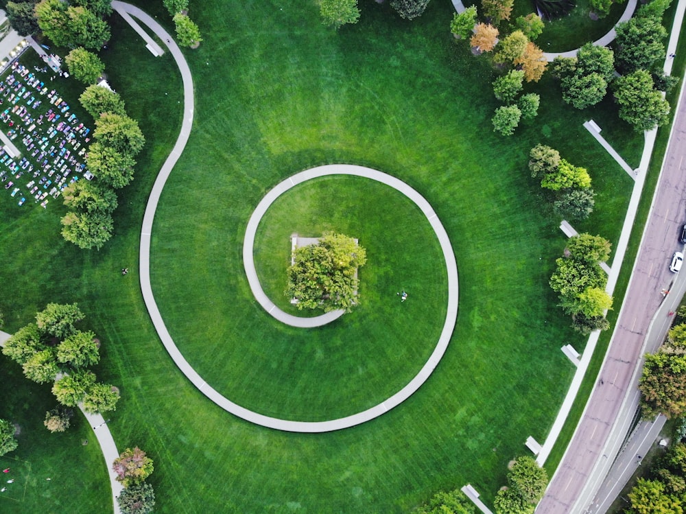 aerial view of green grass field