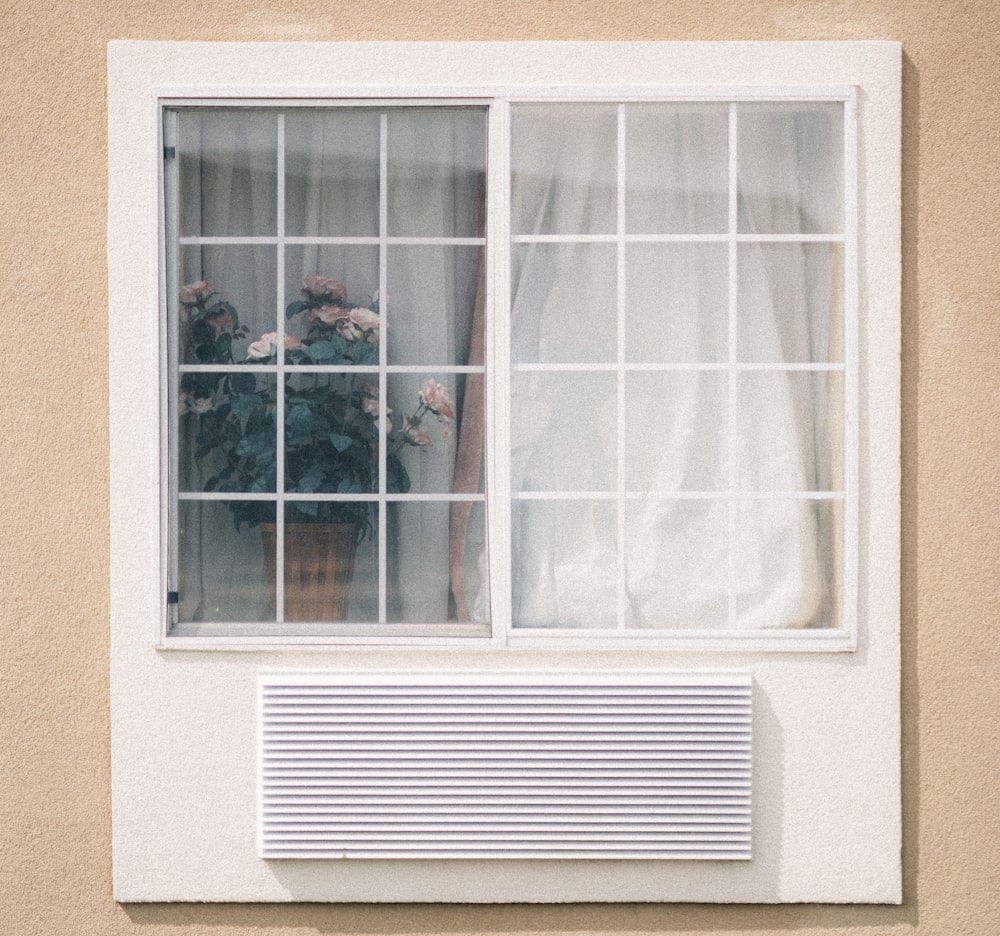 white wooden framed glass window