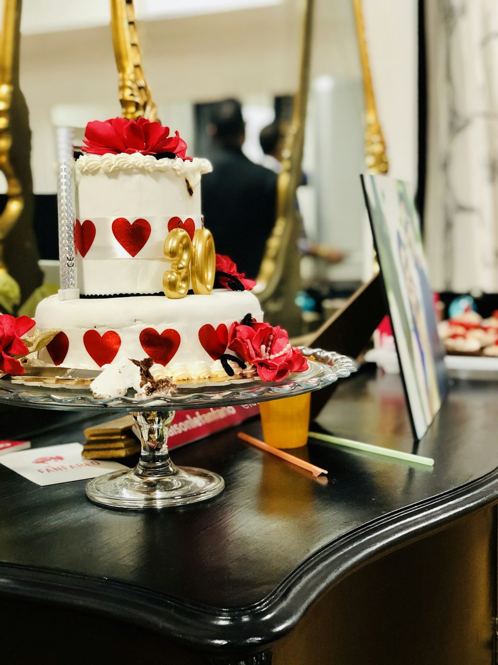 gold and red cake stand