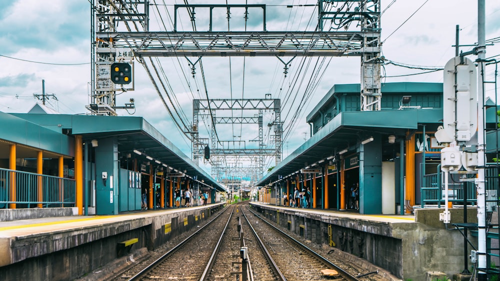 train station with white and yellow train